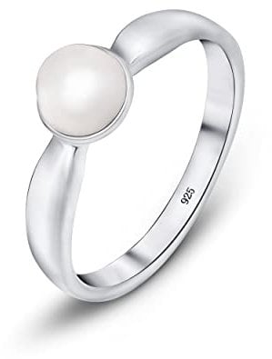 Amberta Frauen 925 Sterling Silber Süßwasser Perlen Ring: Silberringe mit Perle Größe S