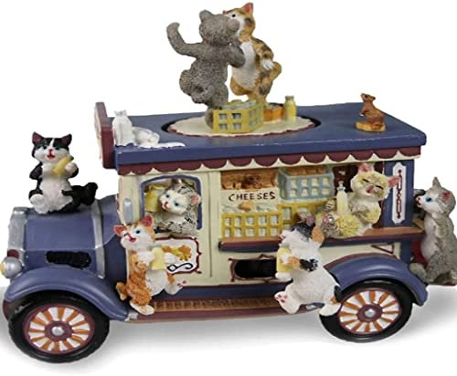 ZNULA JSY Spieluhr Karikatur-Katzen-Auto, das mechanische aufziehbare Spieluhr-Geburtstags-Geschenke dreht Spieluhr