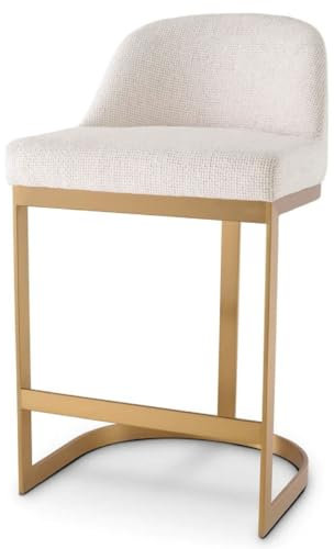 Casa Padrino Luxus Barstuhl Cremeweiß/Messing 53 x 51 x H. 93 cm - Gepolsterter Edelstahl Barhocker - Bar Möbel - Luxus Möbel - Luxus Qualität