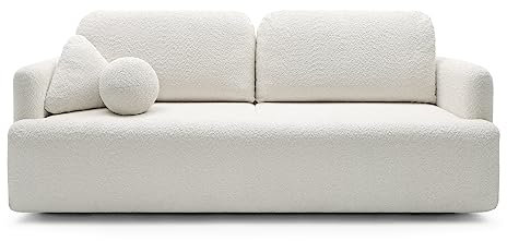 Dreisitzer-Sofa Lambina mit Schlaffunktion, Bettkasten, Boucle-Bezug in Cremeweiß