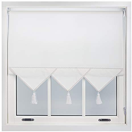 FURNISHED Rollo mit Dreieckskante und Metallbeschlägen, zuschneidbare, Nicht verdunkelnde Hochleistungsbeschläge, Klassische Dreiecksjalousien für Tageslichtfenster - Weiß, 135cm x 165cm