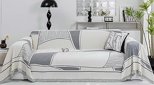 Sofabezug 4 Sitzer Big Sofa, Grau Weiß Couchschutz für Haustiere mit Minimalistisches geometrisches Muster aus Chenille, 180x380CM