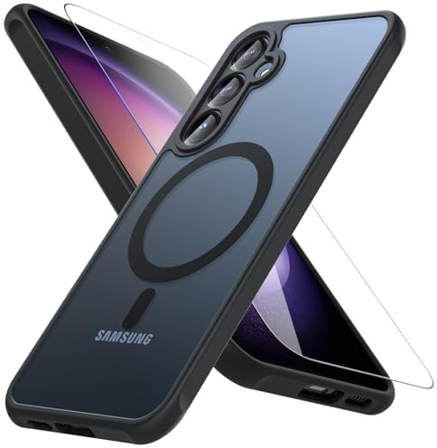 Hülle für Samsung Galaxy S23 FE 5G für Magsafe mit Panzer Schutz Glas, [Schutz in Militärqualität] Stoßfest Magnetisch Handyhülle Samsung S23 FE Case Dünn Outdoor Cover Schutzhülle für S23 FE, Schwarz