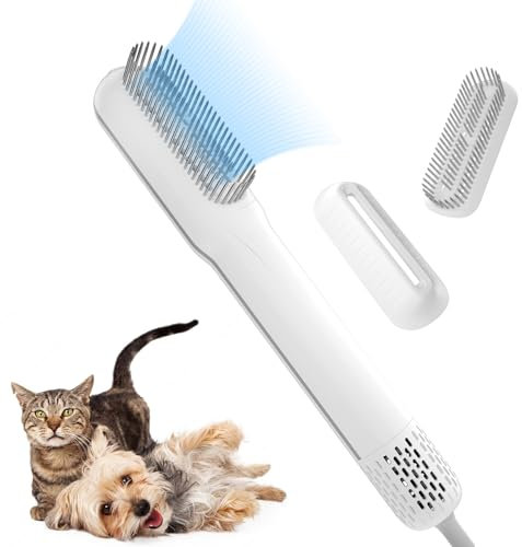 Asciugacapelli per Cani 2 IN 1 Potente Pet Grooming Phon Riscaldatore con Spazzola e Ugello Rimovibile per Gatto, Cane o Altri Animali Domestici Regolabile 3 Temperatura e 3 Velocità Basso Rumore
