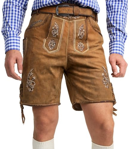 STEIGENHÖFER Vintage Trachten Lederhose für Herren im Antik-Look mit passendem Gürtel, echtes Premium Leder in 3 Farben, Gr. 46-62