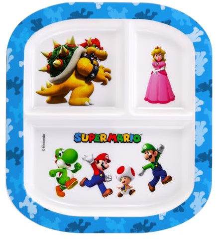 Zawadi Global Super Mario 3 Section Reusable Childrens Kids Toddlers Divided Breakfast Lunch Dinner Plate