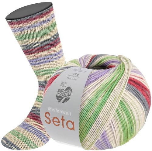 LANA GROSSA Meilenweit Seta | Sockengarn mit Seidenanteil, waschmaschinenfest | Handstrickgarn 55% Schurwolle (Merino), Polyamid, & Seide | 100g Wolle zum Stricken & Häkeln | 400m Garn FB3445