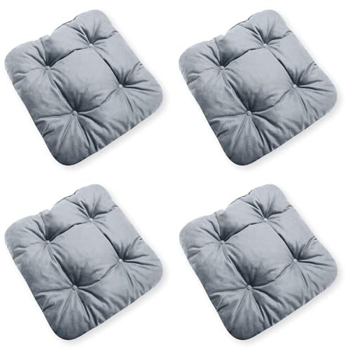 4L Textil 4er Set Stuhlkissen mit Bändern Indoor & Outdoor Sitzkissen 45x45 Gartenstuhlauflagen Sitzauflagen Bodenkissen 40x40 (Grau, 4er Set | 45x45 cm)