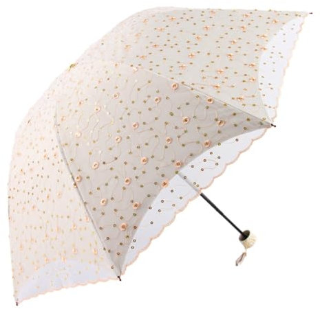 Parasol Pour Femme En Dentelle Brodée À Double Étage Anti-UV Parasol Pliable Soleil/Pluie/Neige UPF 50+ Lightweight and Portable Folding Umbrella