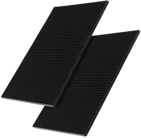 FUNSUEI Lot de 2 tapis de bar en caoutchouc noir de 40 x 30 cm, 0,8 cm d'épaisseur, tapis d'égouttement de bar en caoutchouc avec structure à picots pour sécher les verres