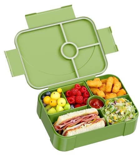 LEIKEEGO Lunch Box, Leak-Proof Bento Lunch Box Kids, Snack Box with 6 Compartment for Kids/Adults/School/Work(Green)