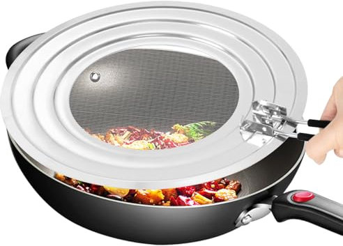 Paraspruzzi per Cucinare,Paraspruzzi con Manico Pieghevole,Per Pentole e Padelle con Diametro di 20, 24 e 28 cm, Coperchio Paraschizzi Cucina,Paraspruzzi in Acciaio Inossidabile,Retino Antispruzzo