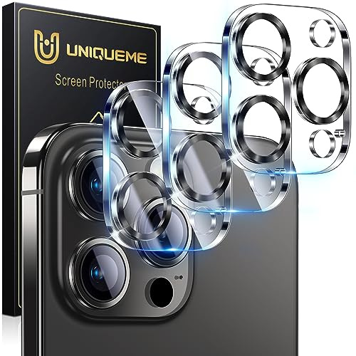 UniqueMe für iPhone 16 Pro/16 Pro Max Kameraschutz - 3 Stück, Titan Grey | Vollständige Abdeckung Kameraschutz für iPhone 16 Pro/16 Pro Max Kamera Schutz, 9H Härte, Bruchsicher, Kratzfest