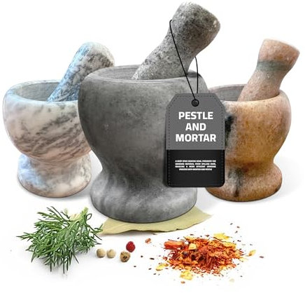 DC Voltage Premium Grey Pestle and Mortar Set Solid Marble Stone Herb and Spice Grinder Garlic Crusher Kitchen Essential Tool for Fresh Flavors (Grey 11cm, Set Of Pestle)