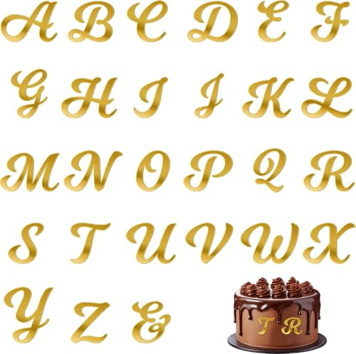 27 Stück Buchstaben Tortendeko Gold Acryl Kuchen Dekoration A-Z Buchstaben Set Kuchen Deko Klein Buchstaben Torte Deko für Feier Geburtsta Hochzeit Jubiläum Party