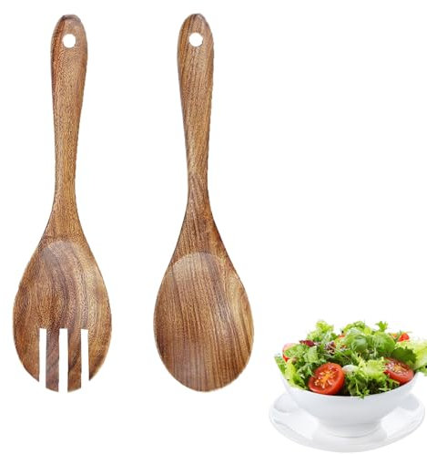 2 Pcs Salad Servers, Wooden Spoon, Wooden Forks, Durable Wood Salad Mixing Dinner Fork and Spoon Long Handle Salad Mixing Dinner Fork and Spoon,Salad Mixingwood Serving Spoons Set for Serving Salad