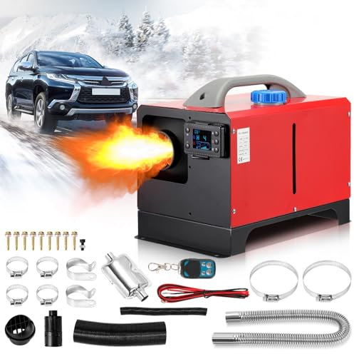 Fiqops Tragbare Standheizung Diesel 8KW Dieselheizung 5L 12V/24V DC Diesel Standheizung mit Fernbedienung & LCD Display Diesel Lufterhitzer für Auto Camping Wohnmobil Rot