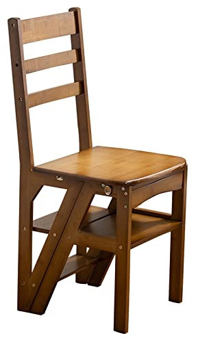 JYHHGDS Conversione Scaletta a 4 Gradini Sedia Scaletta in Legno Sgabello, Scaletta Pieghevole Sedia per Scale Libreria Multifunzione Salita Scaletta Gradini Scaffale PlanStand