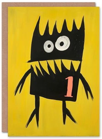 Artery8 Cute Monster Cartoon 1st One Age 1 Year Old For Child Kids Birthday Card