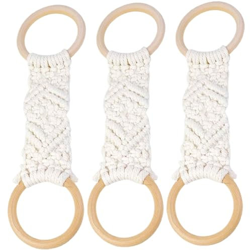 Handtuchring 3pcs 10x2,6 Zoll Häkeltuchbleider Boho Macrame Handtuchhalter mit Holzring Weißer Mehrzweck Dekorationshandtuchhalter für die Küche, Badezimmer, Badezimmer