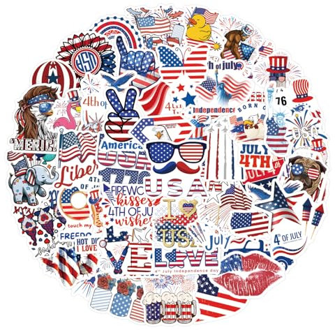55 Stück USA Flagge Aufkleber Unabhängigkeitstag, Wasserfeste Vinyl DIY Stickers, Vereinigte Staaten American Flag Stickers für Koffer, Skateboard, Laptop, Computer, Wasserflaschen, Auto, Teenager