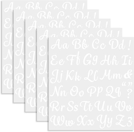 5 Sheets 285 Pieces Iron On Letters for Clothing, 1 Inch White Heat Transfer Vinyl Letters, Iron On Cursive Upper & Lowercase Alphabets Decals with A-Z for Backpack，Jerseys，Fabric T-Shirts DIY