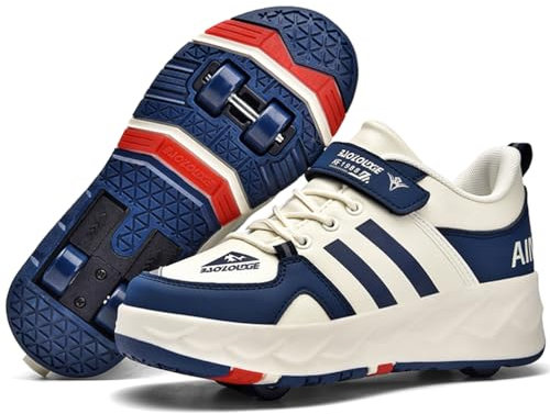 WOWEI Schuhe mit Rollen für Jungen Mädchen Skateboardschuhe Sportschuhe Rollschuhe Kinder Erwachsene 2-in-1-Multifunktionsrollschuhe Sneakers Mit Rollen Outdoorschuhe (BZX-CK8, 40)