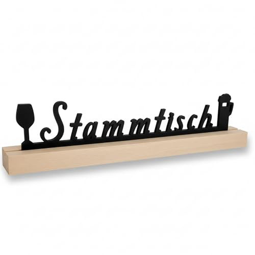 Kaltner Präsente Stammtisch Deko Aufsteller aus Holz – 25 cm – mit Bierkrug & Weinglas – Echtholz Ahorn Sockel – Tischdeko für Wirtshaus, Hotel, Bar & Partykeller – Geschenk für Männer