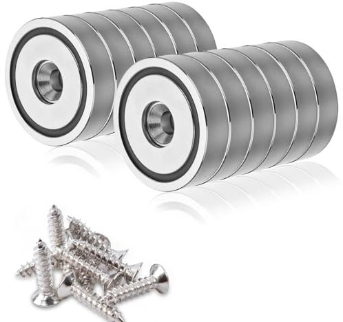 12 Pcs Neodymium Magnets with Holes, 33LB Force Strong Round Cup Magnets for Wall, A20 Heavy Duty Magnet with Countersunk Hole and Steel Capsule, Rare Earth Magnet for Cupboard Doors