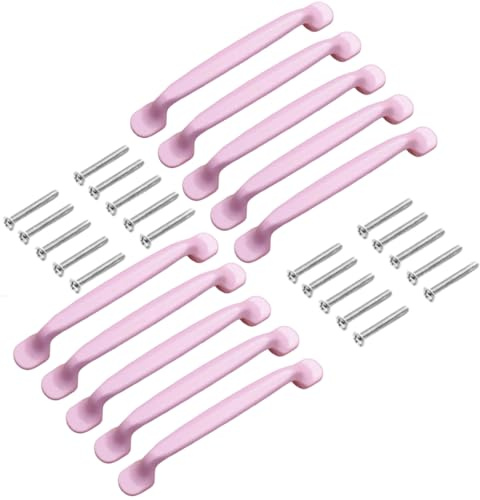 ENIXWH 10 Stück Möbelgriffe Bogengriff Schrankgriff Zinklegierung Bunt Schubladengriff Handgriff für Bücherschrank Kleiderschrank Schublade (Rosa, 128mm)