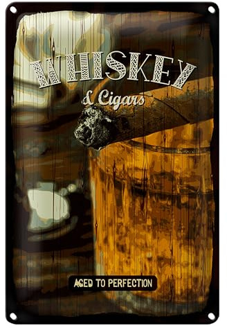 Vintage Blechschild | Whiskey & Cigars | Aged to Perfection | 30 cm x 40 cm