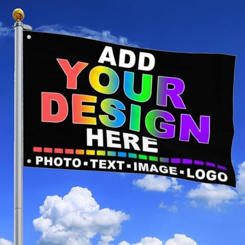 HWFOI Personalisierte Flagge – Flagge Selbst Gestalten,3X5 FT, fügen Sie Ihr eigenes Bild/Text/Logo für Garten im Freien, Dekoration, Camping-Flagge, Hofschild hinzu