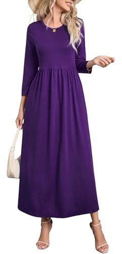 Enmain Vestito Elegante Donna Lungo Manica Lunga Invernale con Tasche Abito Casual Moda Autunno Inverno Girocollo Tinta Unita