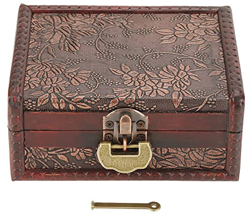 Hapivida Wooden Jewellery Trinket Box, Handmade Vintage Jewelry Keepsake Storage Organizer Decorative Wooden Box with Lock