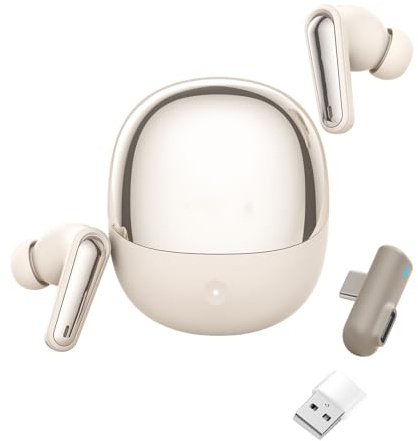 Denash Wireless Gaming Earbuds, Low Latency 2.4GHz Bluetooth Dual Mode with ENC Mic, USB C Dongle for Phone Tablet Laptop PC Game Console (White)