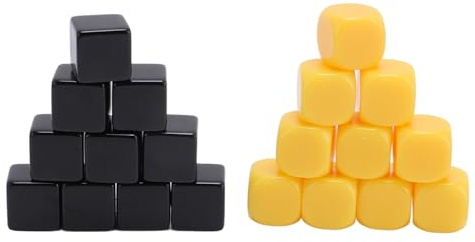 Dpofirs Blanko-Würfel Zum Selbermachen, 16 Mm, Schlagfestes Kunststoff-Set [20 Stück], Gelb und Schwarz, für Würfelspiele