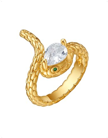 KONFEN Öffnungsring Damen 18k Gold Plated Verstellbarer Metallischer Zirkonia Ring, Schlangen Design, Luxus Statement Schmuck hochwertiges edler wasserfest geschenk, Gold