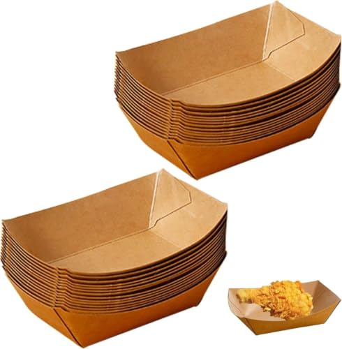100 Stück Pommesschalen aus Pappe, Schiffchen Fingerfood Schalen Kraftpapier, Currywurst Schale, Einwegschalen für Pommes,Sushi, Snackschale Einweg für Party,Catering und Imbiss,12,5 x 8,3 x 3,6CM