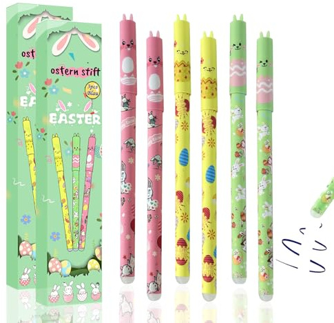 Flanliy Radierbarer Kugelschreiber Ostern Edition 2026, 2er Set Ostern Stifte mit Osterhase und Ostereier, 0,5 mm Spitze, Blau Stiftmine für Studenten Schule Büro (2PCS Ostern)