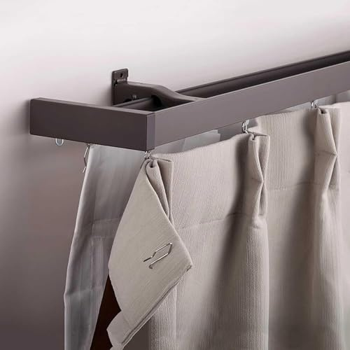 YSZBD Gardinenschiene 2-Läufig, Doppelte Leise Aluminium-Deckenschiene ür Vorhänge, Geräuschlos Deckenschiene Raumteiler für Schiebevorhänge, Gardinen Und Vorhänge(Brown,240cm)