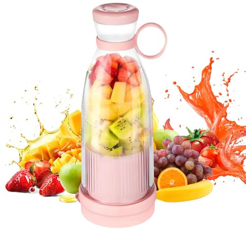 Portable Juicer Blender Cup 420ml - USB Rechargeable with 6-Blade Stainless Steel, Powerful Mini Blender, 40W Personal Smoothie Maker for Home, Office & Travel, Self-Cleaning (pink)