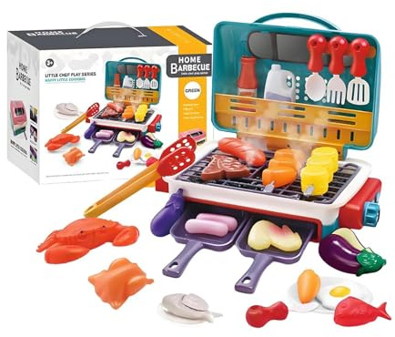 Cooking Toy BBQ Set - Kids Barbecue Grill Playset, Kitchen Toys Set, Color Changing Food Pretend BBQ Kit | Pretend Play Interactive Sensory Cooking Toy For Birthday Christmas Holiday Festive Play Fun