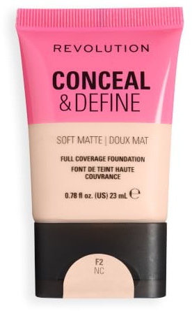 Revolution Conceal & Define Soft Matte Tube Foundation, F2NC | Volle Deckkraft, Mattes Finish, Vegan & Tierversuchsfrei, Kühle Hauttöne, 23ml