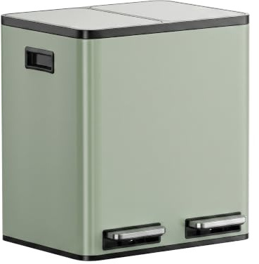 VonHaus Kitchen Bin, 30L Double Recycling Bin for Kitchen, Sage Green Two Section Food Waste Separation System with Non-Slip Base & Removable Inner-Compartments, Airtight Trash Can, 2 x 15L
