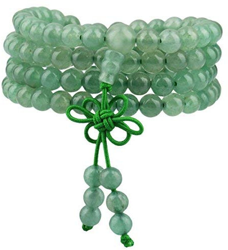 mookaitedecor Tibétain Mala Bracelet 108 Perles Pierres Élastique Collier Bouddhistes Chakra,Aventurine Verte