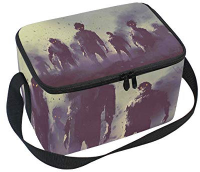 Mnsruu Insulated Neoprene Lunch Bag Lunchbox Zombie Crowd Walking at Nigh Cooler Lunch Tote for Women Kids with Shoulder Strap