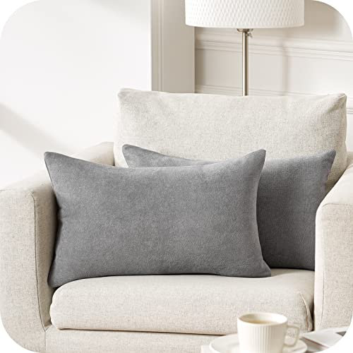 Topfinel Kissenbezug 30x50 cm Grau 2er Set Flauschig Chenille Deko Wohnzimmer Kissenbezüge Kissenhülle Sofakissen Dekokissen Kuschelkissen Zierkissen Für Sofa Bett Garten Balkon Outdoor