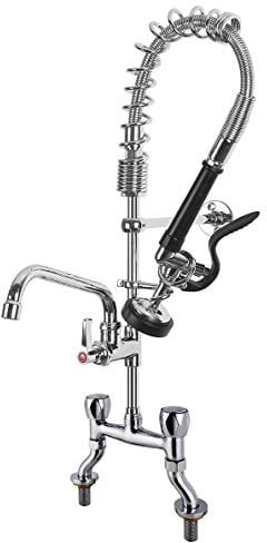 POUGEO Gastro Wasserhahn Gastronomie Küchenarmatur I 4-8zoll Zweiloch Deckmontage I Doppel Drehgriff Schalten | Gastro Handbrause mit Zubehör | 8 Zoll Schwenkauslauf | Gastro Küchenarmatur 25zoll Höhe