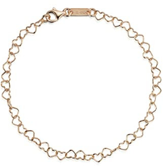 Amberta Allure Womens 9K Gold Heart Bracelet: 7.5 inch Adjustable Rose Gold