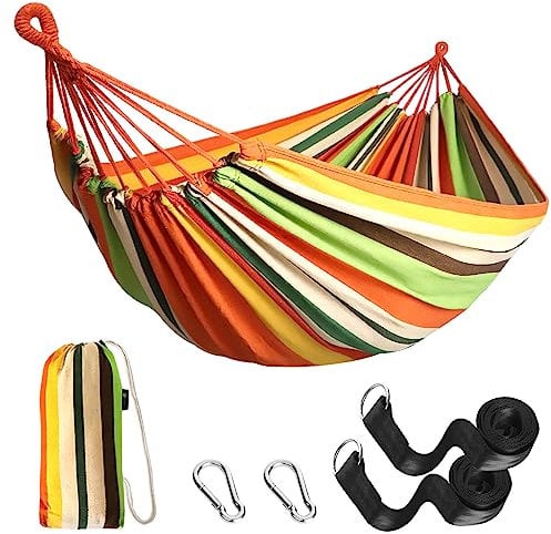 ANYOO Hängematte Outdoor Baumwolle Bequemer Stoff mit Baumfreundlichen Gurten zum Aufhängen, Robuste Tragbare Hängematte mit Reisetasche für Garten, Indoor, Balkon, Terrasse, Camping